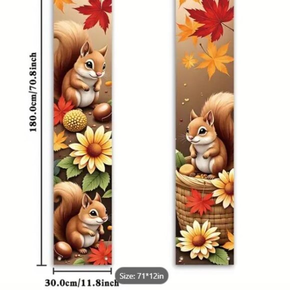 Pair of Autumn Squirrel Porch Banners - Outdoor/Indoor use, Polyester - Picture 2 of 2